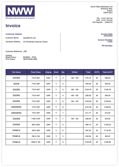 North West Windows Invoice